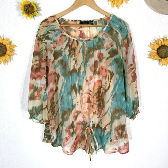 Apt. 9 Tops - Apt. 9 Tye Dye Pastel Puffy Short Sleeve Blouse Plus Size 1x Women’s